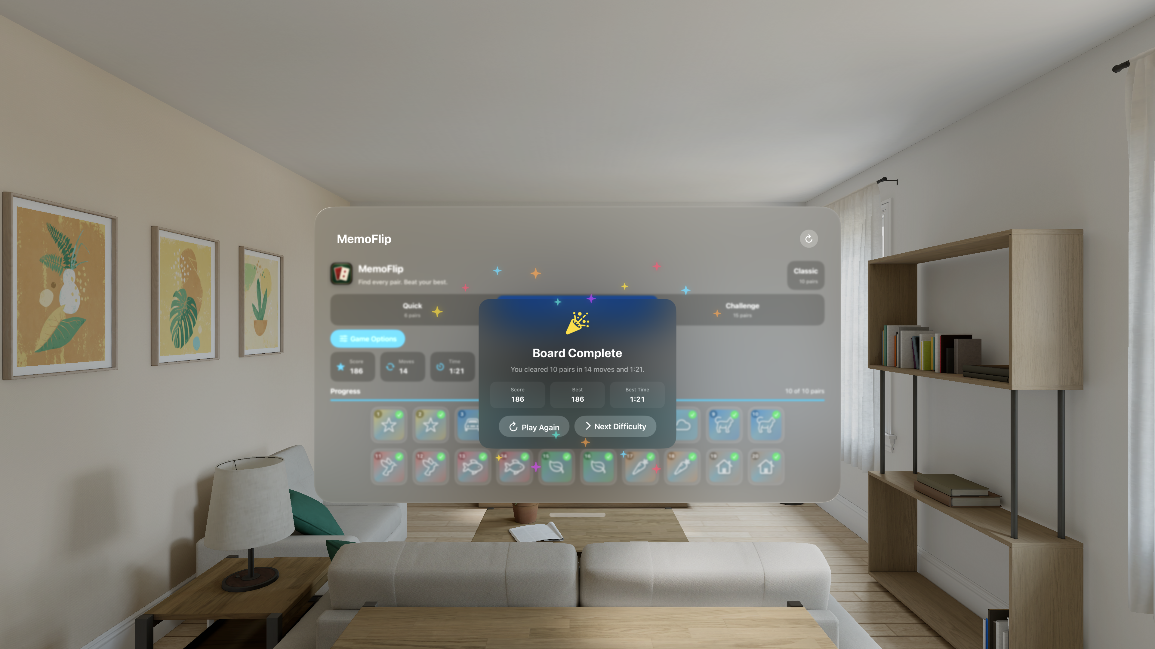 MemoFlip running as a spatial window on Apple Vision Pro